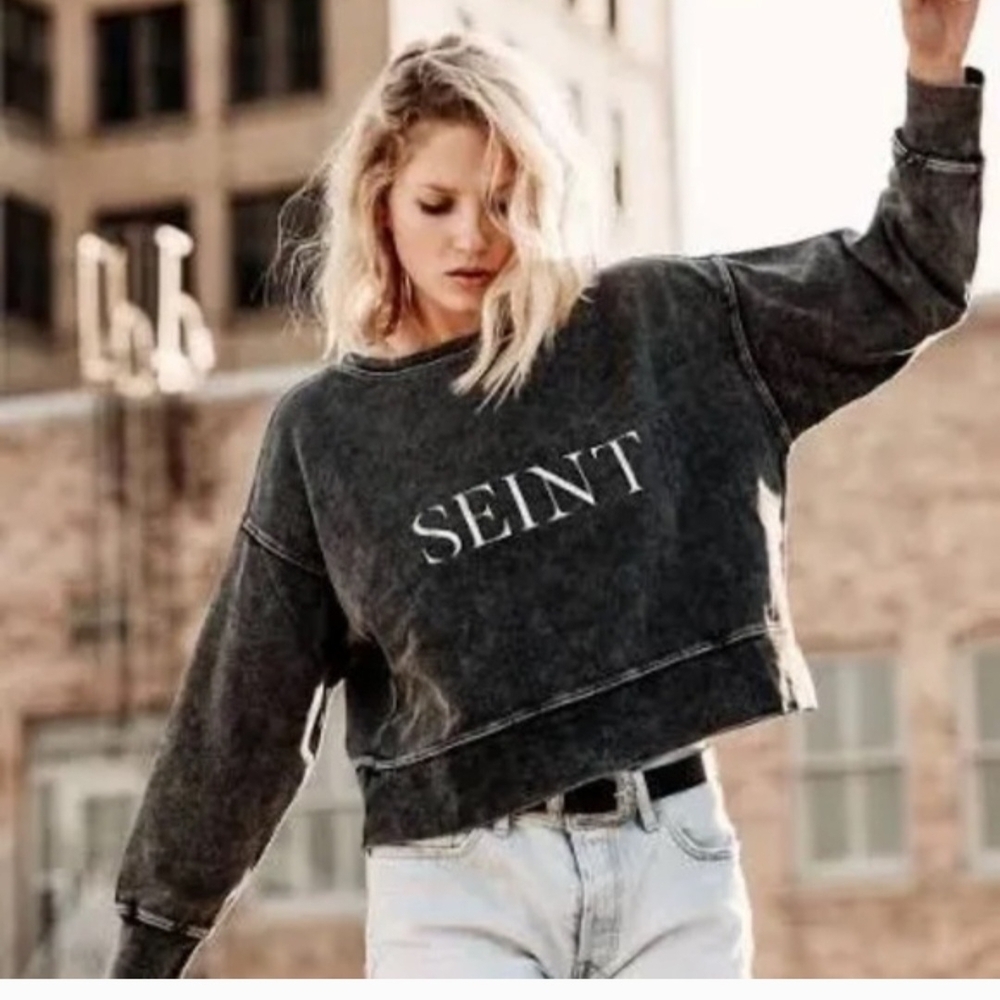 Size 2X! NWTS, Seint Black‎ Women's Crop Sweatshirt
